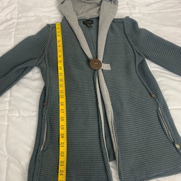 Pure Handknit Women’s Grey-Green Cotton Cardigan –XS – Handmade, Hooded - Picture 15 of 16